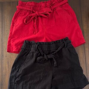 Old Navy High Waited Red and Black Tie-Waist Linen Shorts